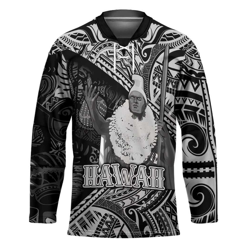 Hawaii King Kamehameha Hockey Jersey With Hawaiian Ipu Motifs Black Version