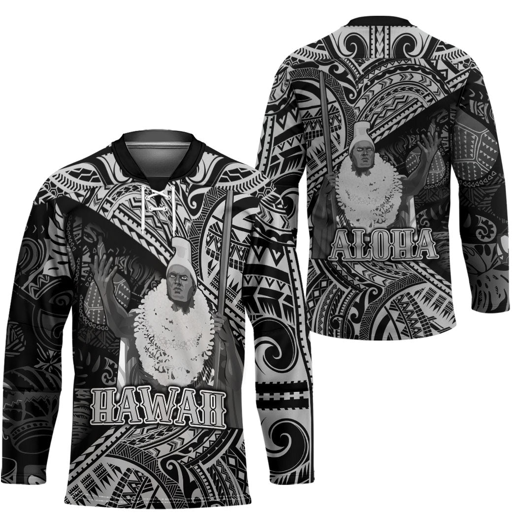 Hawaii King Kamehameha Hockey Jersey With Hawaiian Ipu Motifs Black Version