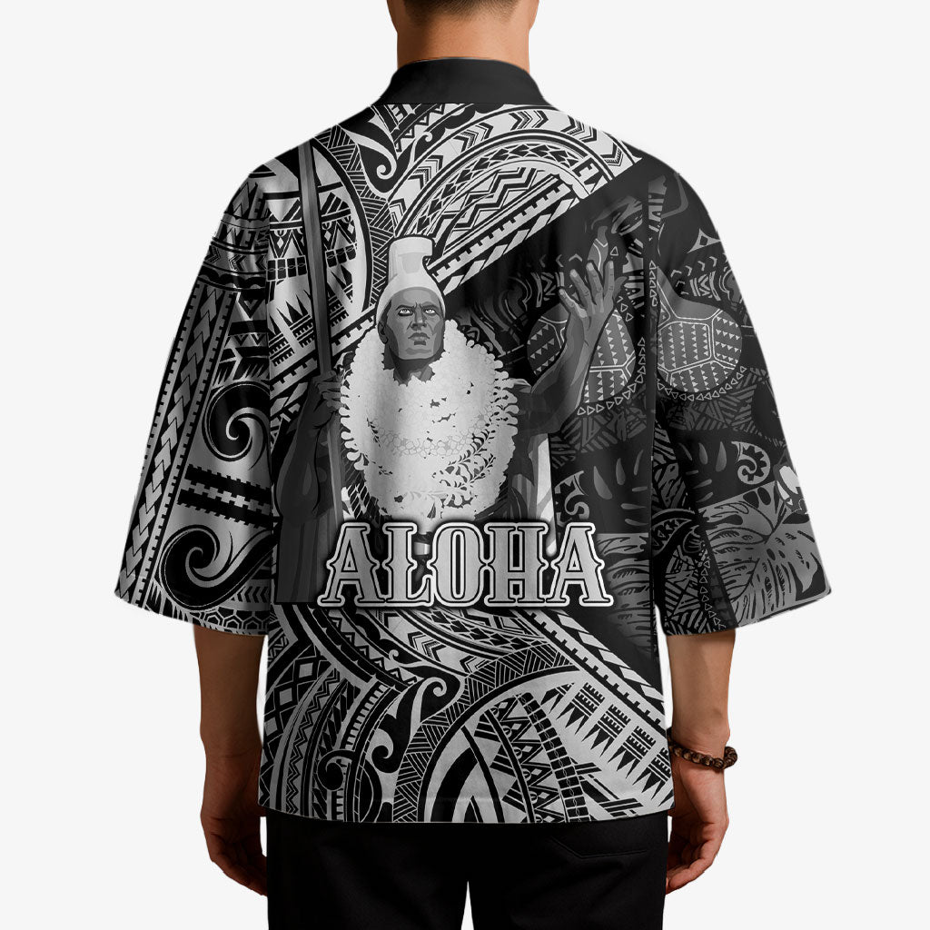 Hawaii King Kamehameha Kimono With Hawaiian Ipu Motifs Black Version