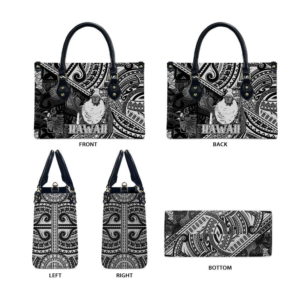 Hawaii King Kamehameha Leather Bag With Hawaiian Ipu Motifs Black Version