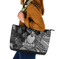 Hawaii King Kamehameha Leather Tote Bag With Hawaiian Ipu Motifs Black Version