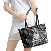Hawaii King Kamehameha Leather Tote Bag With Hawaiian Ipu Motifs Black Version