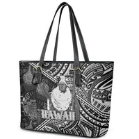 Hawaii King Kamehameha Leather Tote Bag With Hawaiian Ipu Motifs Black Version