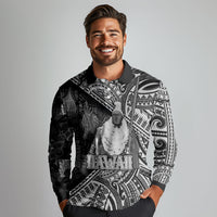 Hawaii King Kamehameha Long Sleeve Polo Shirt With Hawaiian Ipu Motifs Black Version