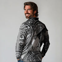 Hawaii King Kamehameha Long Sleeve Polo Shirt With Hawaiian Ipu Motifs Black Version