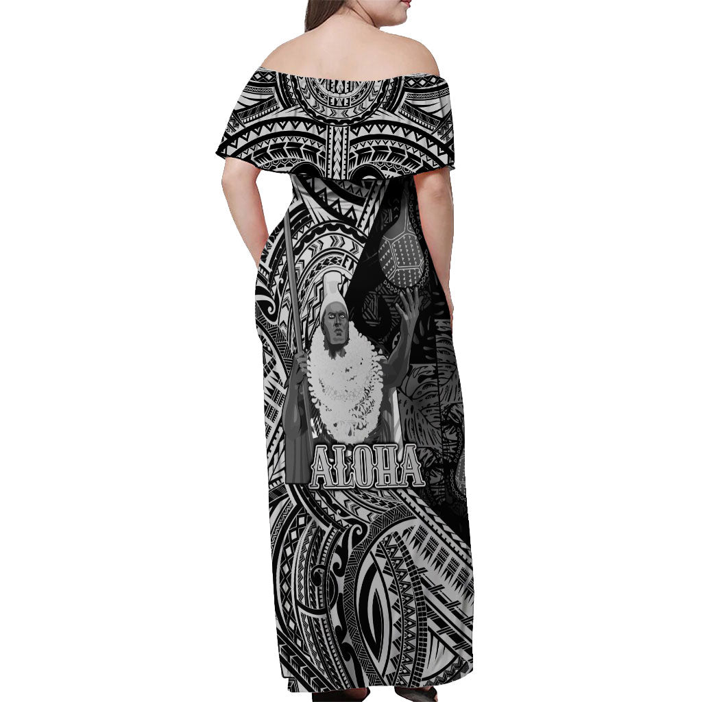 Hawaii King Kamehameha Off Shoulder Maxi Dress With Hawaiian Ipu Motifs Black Version