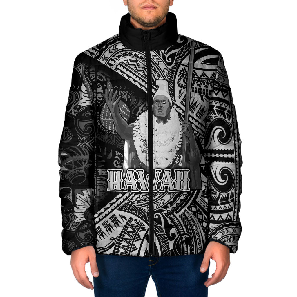 Hawaii King Kamehameha Padded Jacket With Hawaiian Ipu Motifs Black Version