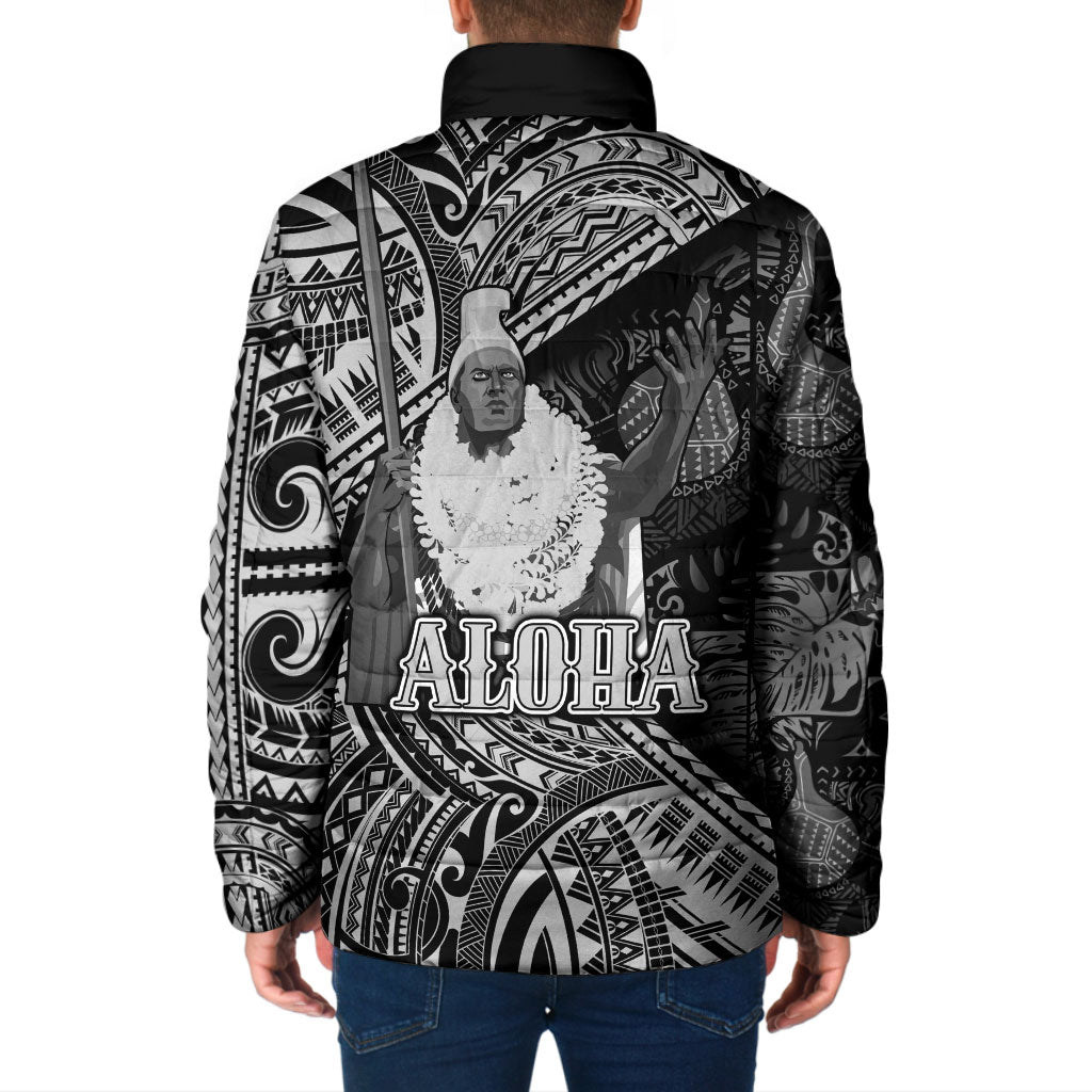 Hawaii King Kamehameha Padded Jacket With Hawaiian Ipu Motifs Black Version