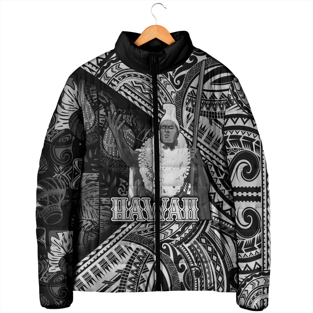 Hawaii King Kamehameha Padded Jacket With Hawaiian Ipu Motifs Black Version