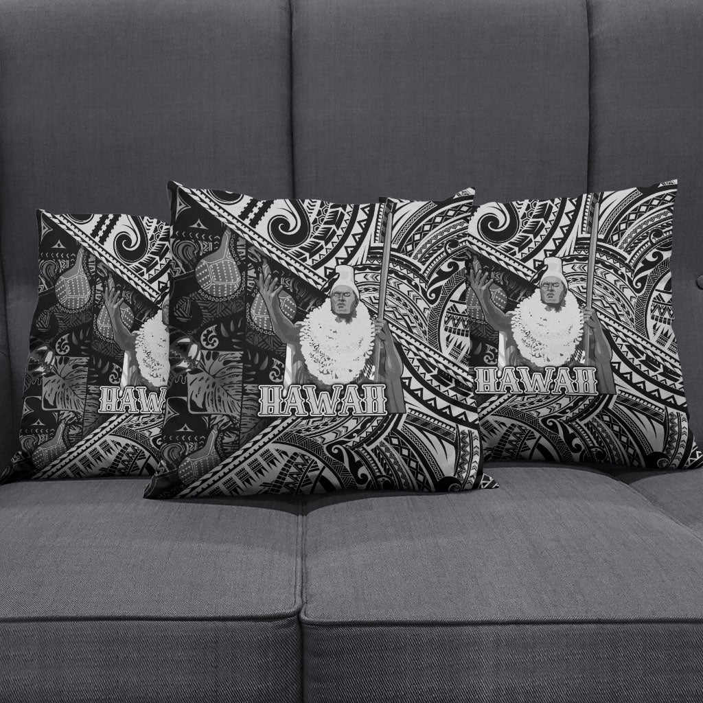 Hawaii King Kamehameha Pillow Cover With Hawaiian Ipu Motifs Black Version