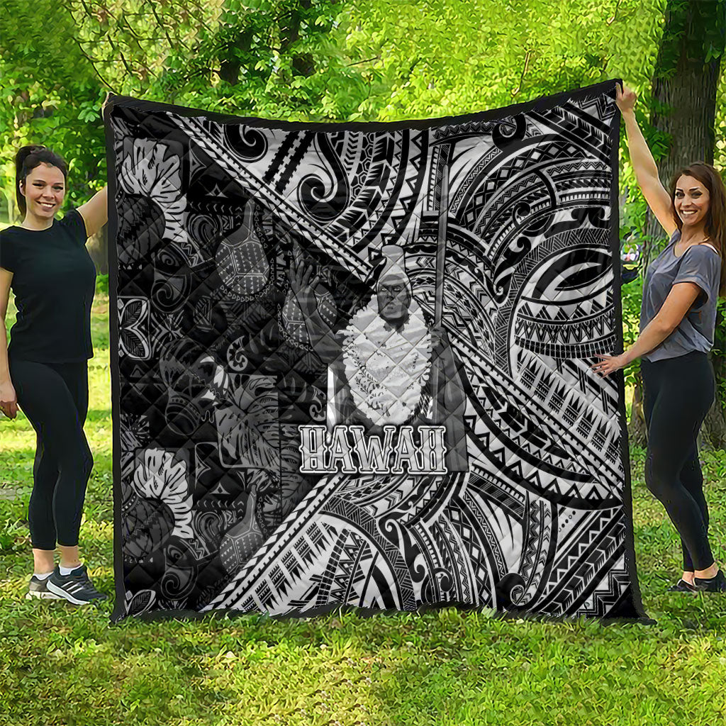 Hawaii King Kamehameha Quilt With Hawaiian Ipu Motifs Black Version