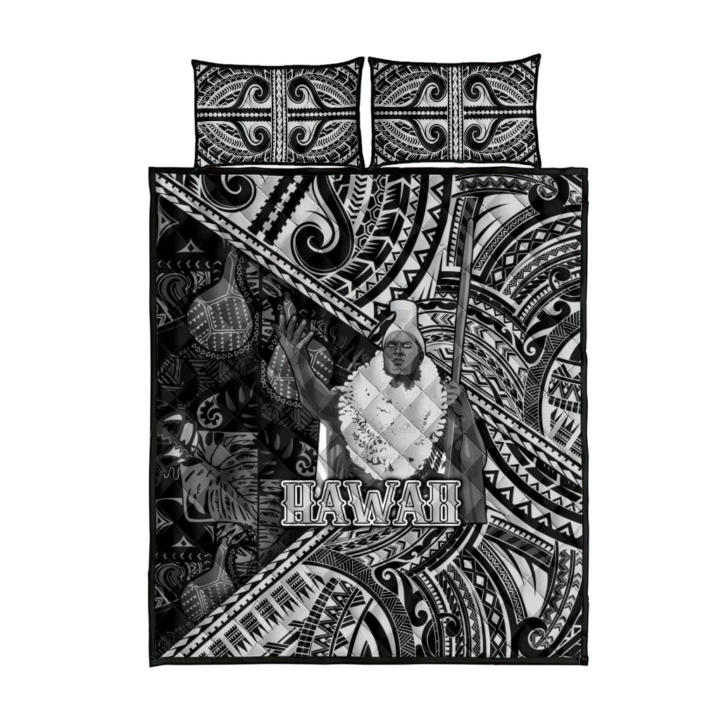 Hawaii King Kamehameha Quilt Bed Set With Hawaiian Ipu Motifs Black Version
