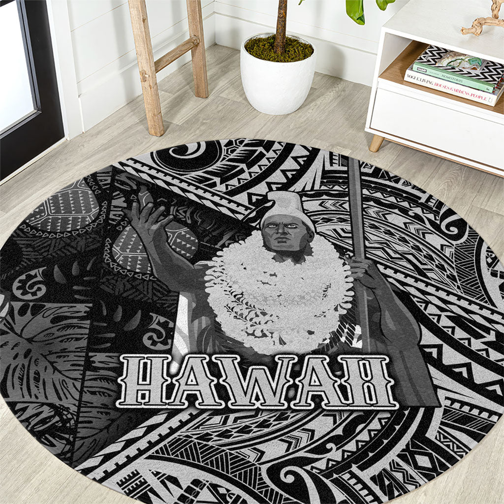 Hawaii King Kamehameha Round Carpet With Hawaiian Ipu Motifs Black Version