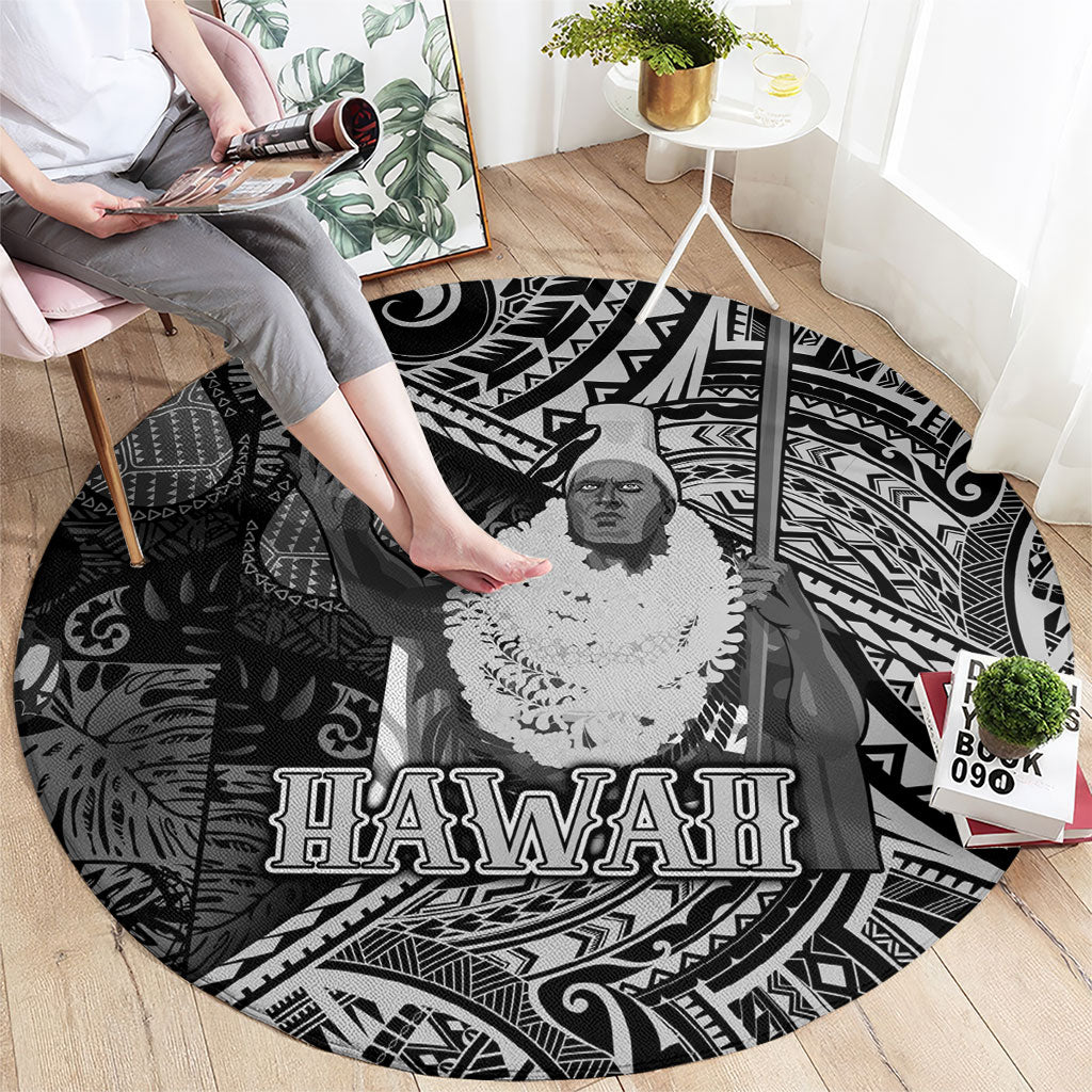 Hawaii King Kamehameha Round Carpet With Hawaiian Ipu Motifs Black Version