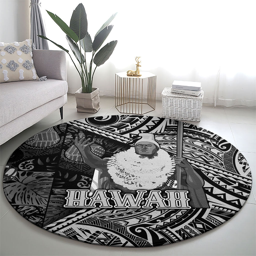 Hawaii King Kamehameha Round Carpet With Hawaiian Ipu Motifs Black Version
