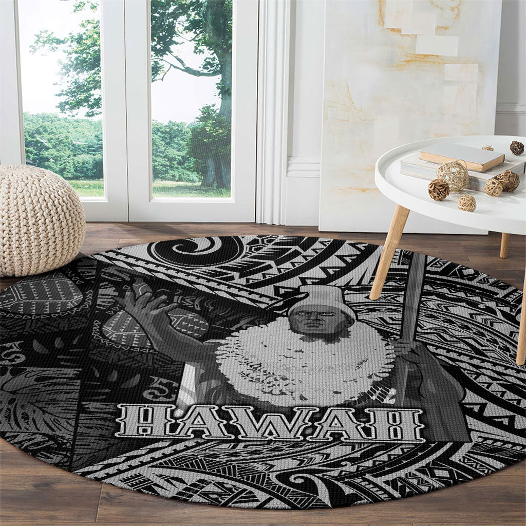 Hawaii King Kamehameha Round Carpet With Hawaiian Ipu Motifs Black Version