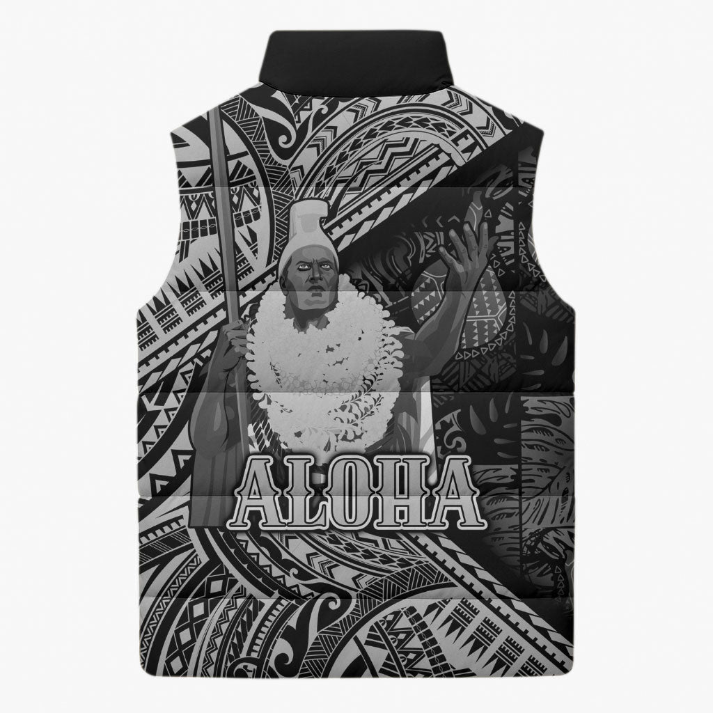 Hawaii King Kamehameha Sleeveless Puffer Jacket With Hawaiian Ipu Motifs Black Version