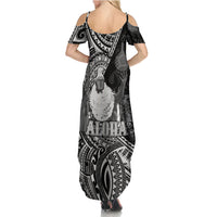 Hawaii King Kamehameha Summer Maxi Dress With Hawaiian Ipu Motifs Black Version