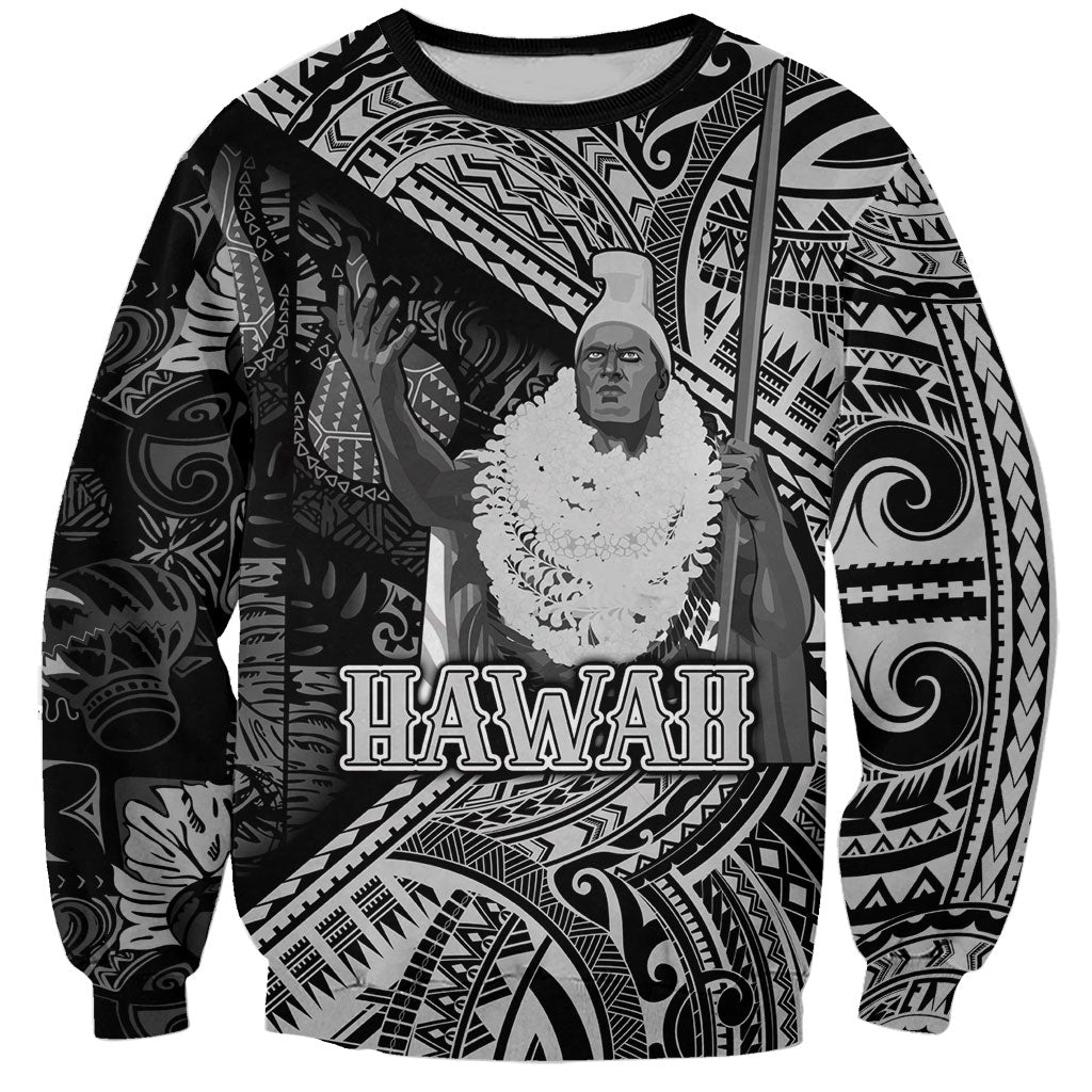 Hawaii King Kamehameha Sweatshirt With Hawaiian Ipu Motifs Black Version