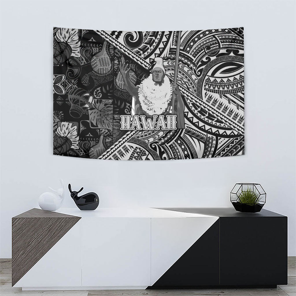 Hawaii King Kamehameha Tapestry With Hawaiian Ipu Motifs Black Version