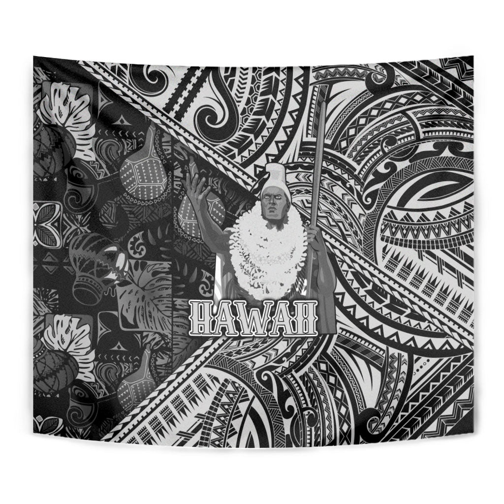 Hawaii King Kamehameha Tapestry With Hawaiian Ipu Motifs Black Version