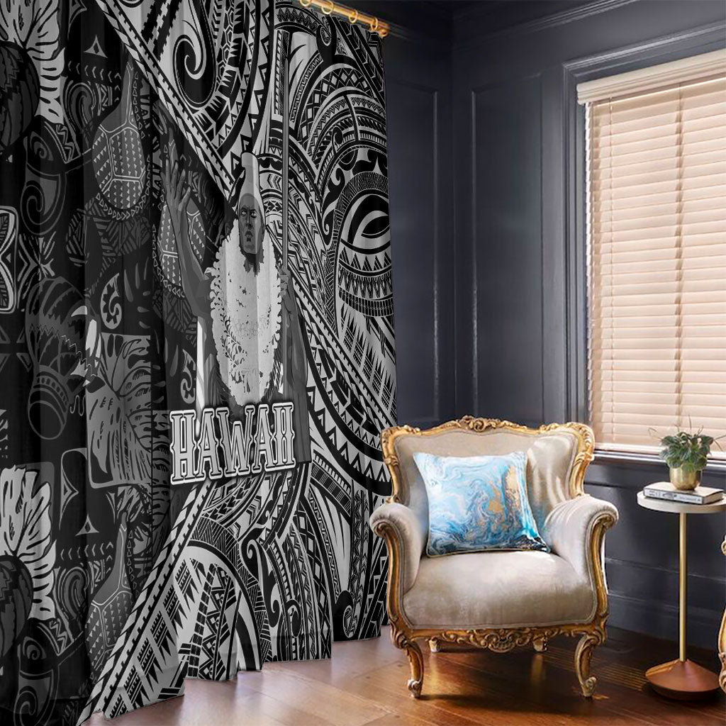 Hawaii King Kamehameha Window Curtain With Hawaiian Ipu Motifs Black Version