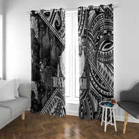 Hawaii King Kamehameha Window Curtain With Hawaiian Ipu Motifs Black Version