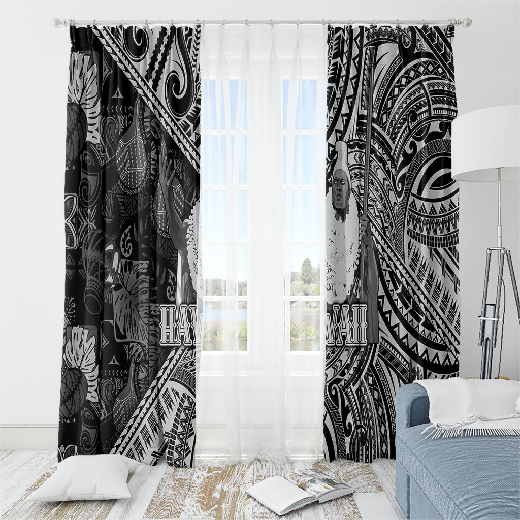 Hawaii King Kamehameha Window Curtain With Hawaiian Ipu Motifs Black Version