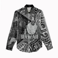 Hawaii King Kamehameha Women Casual Shirt With Hawaiian Ipu Motifs Black Version