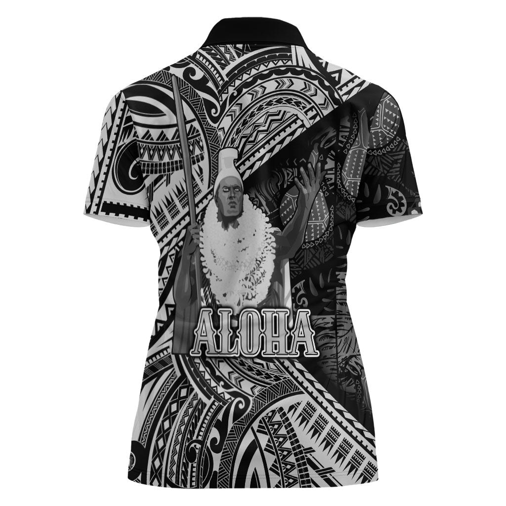 Hawaii King Kamehameha Women Polo Shirt With Hawaiian Ipu Motifs Black Version