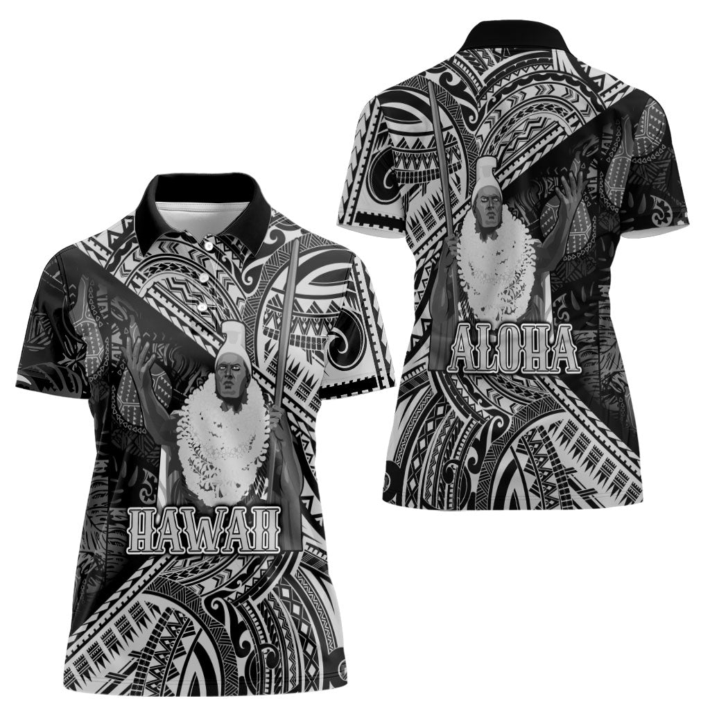 Hawaii King Kamehameha Women Polo Shirt With Hawaiian Ipu Motifs Black Version