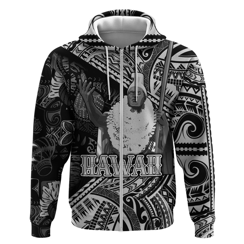 Hawaii King Kamehameha Zip Hoodie With Hawaiian Ipu Motifs Black Version