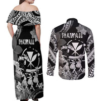 Hawaii Beautiful Hula Dancers Couples Matching Off Shoulder Maxi Dress and Long Sleeve Button Shirt With Ipu Keke And Pahu Drum