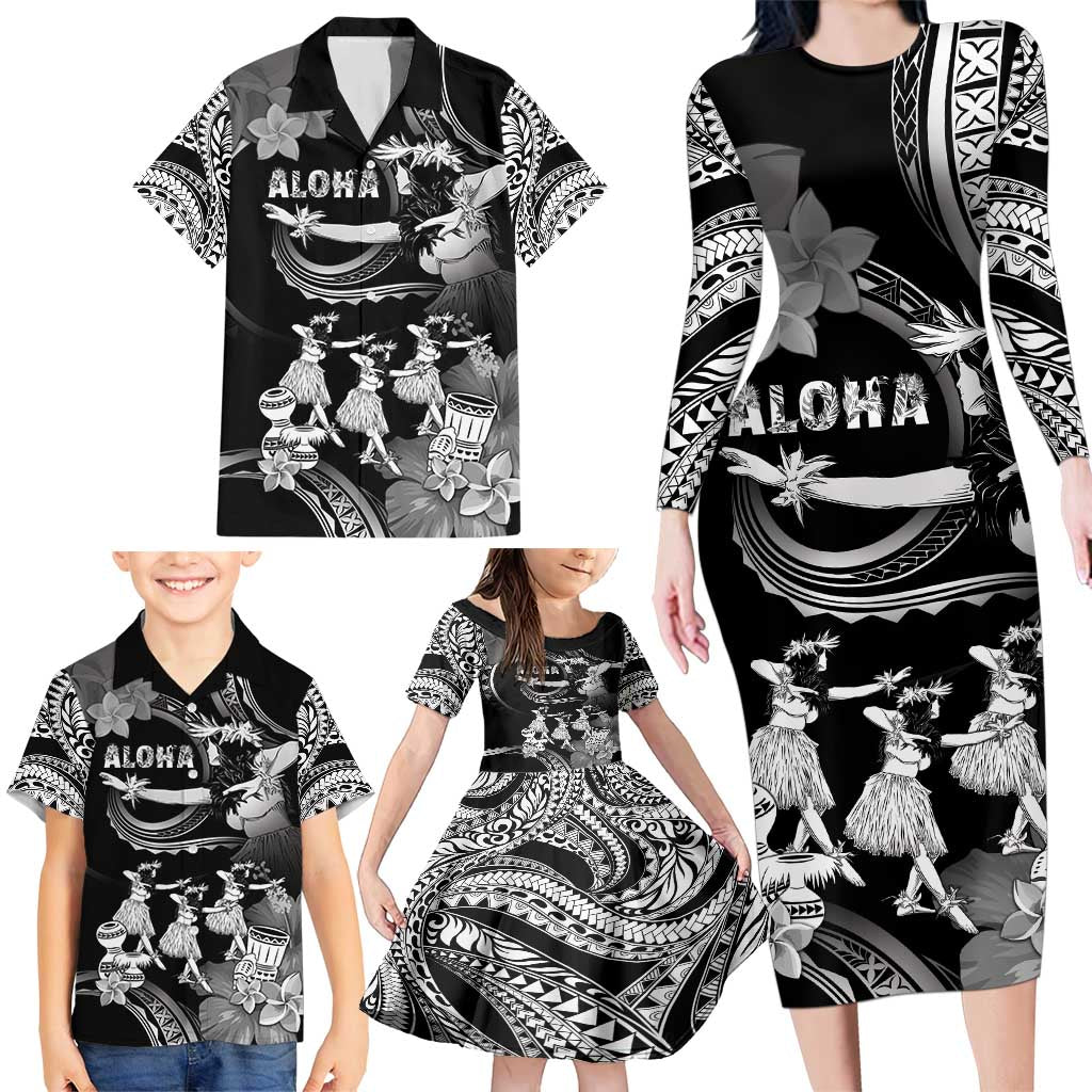 Hawaii Beautiful Hula Dancers Family Matching Long Sleeve Bodycon Dress and Hawaiian Shirt With Ipu Keke And Pahu Drum LT05 - Polynesian Pride