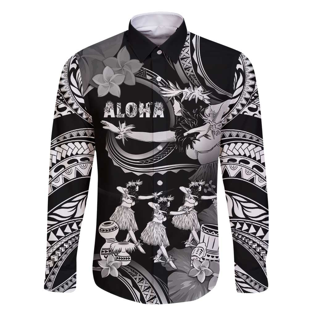 Hawaii Beautiful Hula Dancers Family Matching Mermaid Dress and Hawaiian Shirt With Ipu Keke And Pahu Drum LT05 Dad's Shirt - Long Sleeve Black - Polynesian Pride