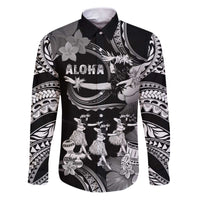 Hawaii Beautiful Hula Dancers Family Matching Puletasi and Hawaiian Shirt With Ipu Keke And Pahu Drum LT05 Dad's Shirt - Long Sleeve Black - Polynesian Pride