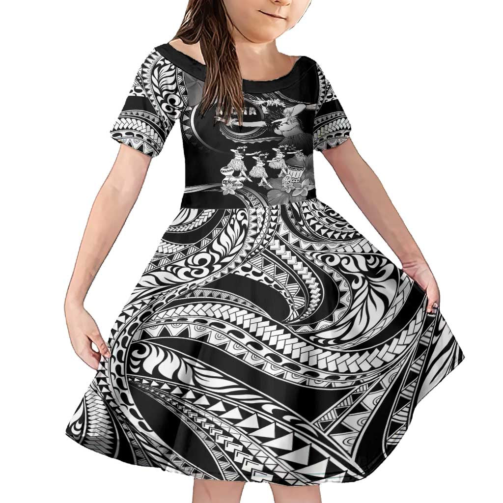 Hawaii Beautiful Hula Dancers Family Matching Short Sleeve Bodycon Dress and Hawaiian Shirt With Ipu Keke And Pahu Drum LT05 Daughter's Dress Black - Polynesian Pride
