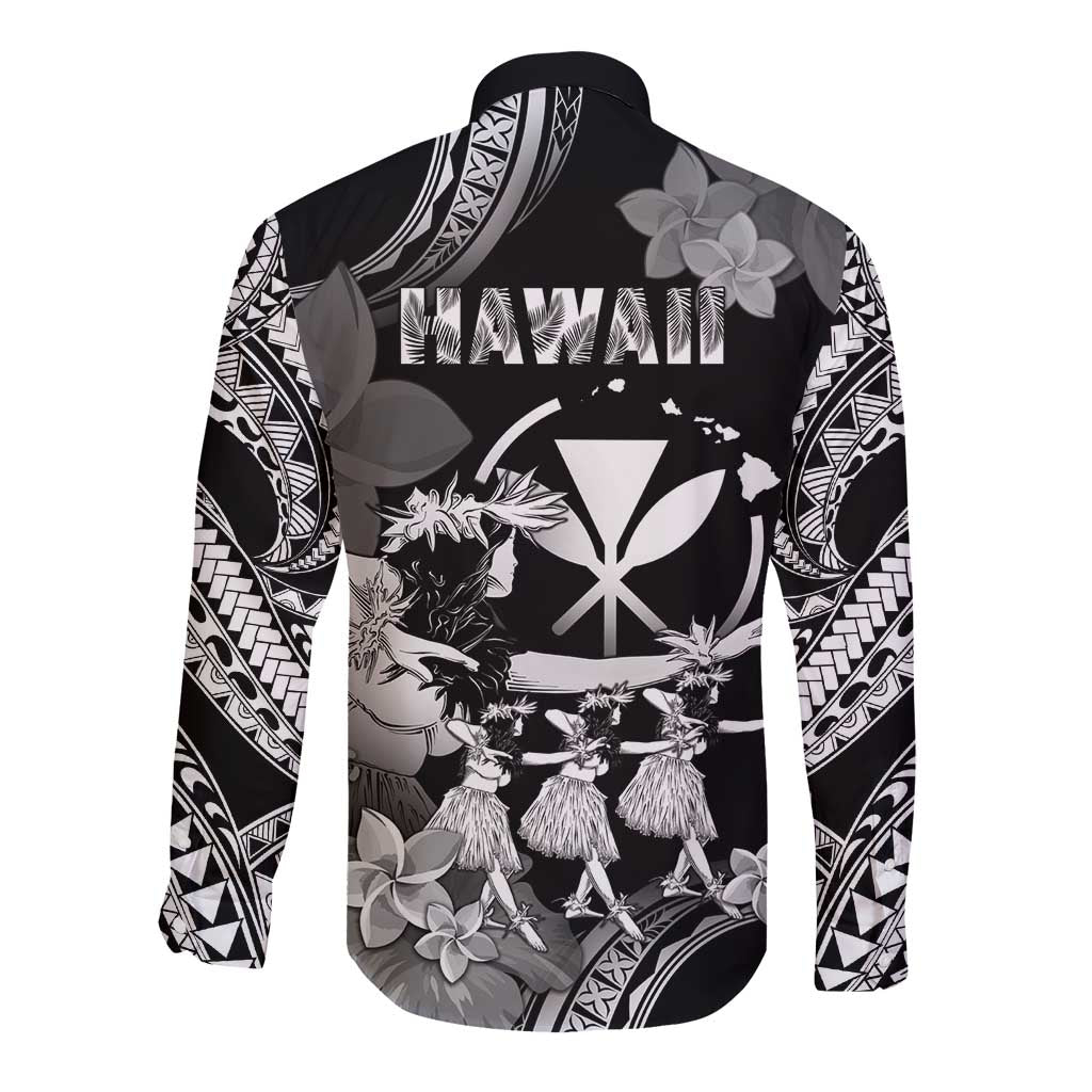 Hawaii Beautiful Hula Dancers Long Sleeve Button Shirt With Ipu Keke And Pahu Drum