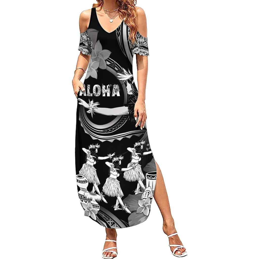 Hawaii Beautiful Hula Dancers Summer Maxi Dress With Ipu Keke And Pahu Drum