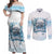 Hawaii Sugar Plantation Couples Matching Off Shoulder Maxi Dress and Long Sleeve Button Shirt With Hawaiian Tapa Pattern