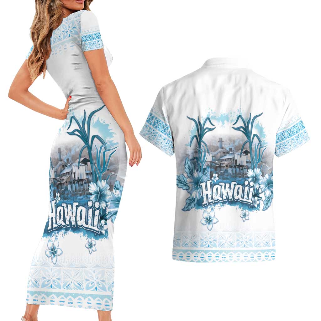 Hawaii Sugar Plantation Couples Matching Short Sleeve Bodycon Dress and Hawaiian Shirt With Hawaiian Tapa Pattern