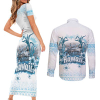 Hawaii Sugar Plantation Couples Matching Short Sleeve Bodycon Dress and Long Sleeve Button Shirt With Hawaiian Tapa Pattern