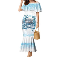 Hawaii Sugar Plantation Family Matching Mermaid Dress and Hawaiian Shirt With Hawaiian Tapa Pattern LT05 Mom's Dress White - Polynesian Pride