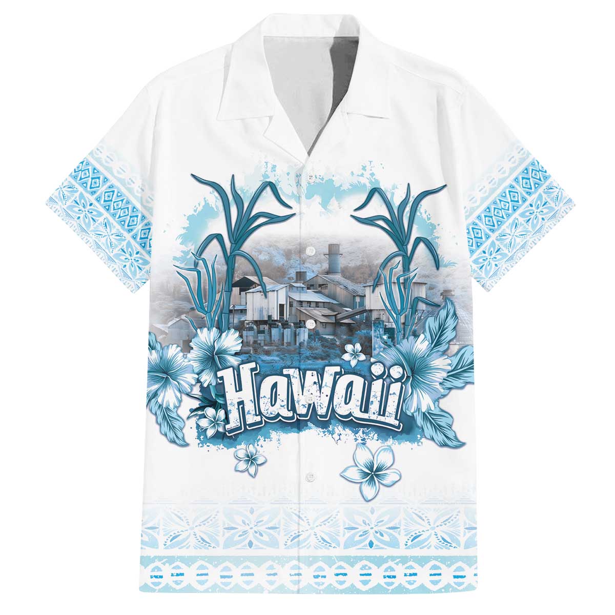 Hawaii Sugar Plantation Family Matching Off The Shoulder Long Sleeve Dress and Hawaiian Shirt With Hawaiian Tapa Pattern