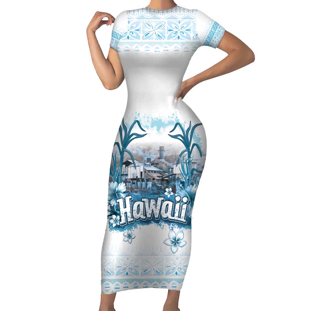 Hawaii Sugar Plantation Family Matching Short Sleeve Bodycon Dress and Hawaiian Shirt With Hawaiian Tapa Pattern LT05 Mom's Dress White - Polynesian Pride