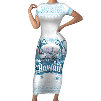 Hawaii Sugar Plantation Short Sleeve Bodycon Dress With Hawaiian Tapa Pattern LT05 Long Dress White - Polynesian Pride