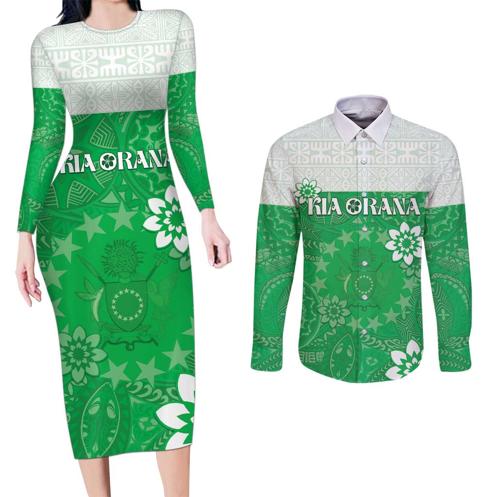Cook Islands Maori Language Week Couples Matching Long Sleeve Bodycon Dress and Long Sleeve Button Shirt Pacific Tapa Pattern