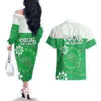 Cook Islands Maori Language Week Couples Matching Off The Shoulder Long Sleeve Dress and Hawaiian Shirt Pacific Tapa Pattern