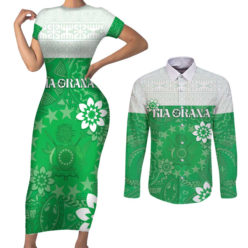 Cook Islands Maori Language Week Couples Matching Short Sleeve Bodycon Dress and Long Sleeve Button Shirt Pacific Tapa Pattern
