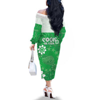 Cook Islands Maori Language Week Family Matching Off The Shoulder Long Sleeve Dress and Hawaiian Shirt Pacific Tapa Pattern